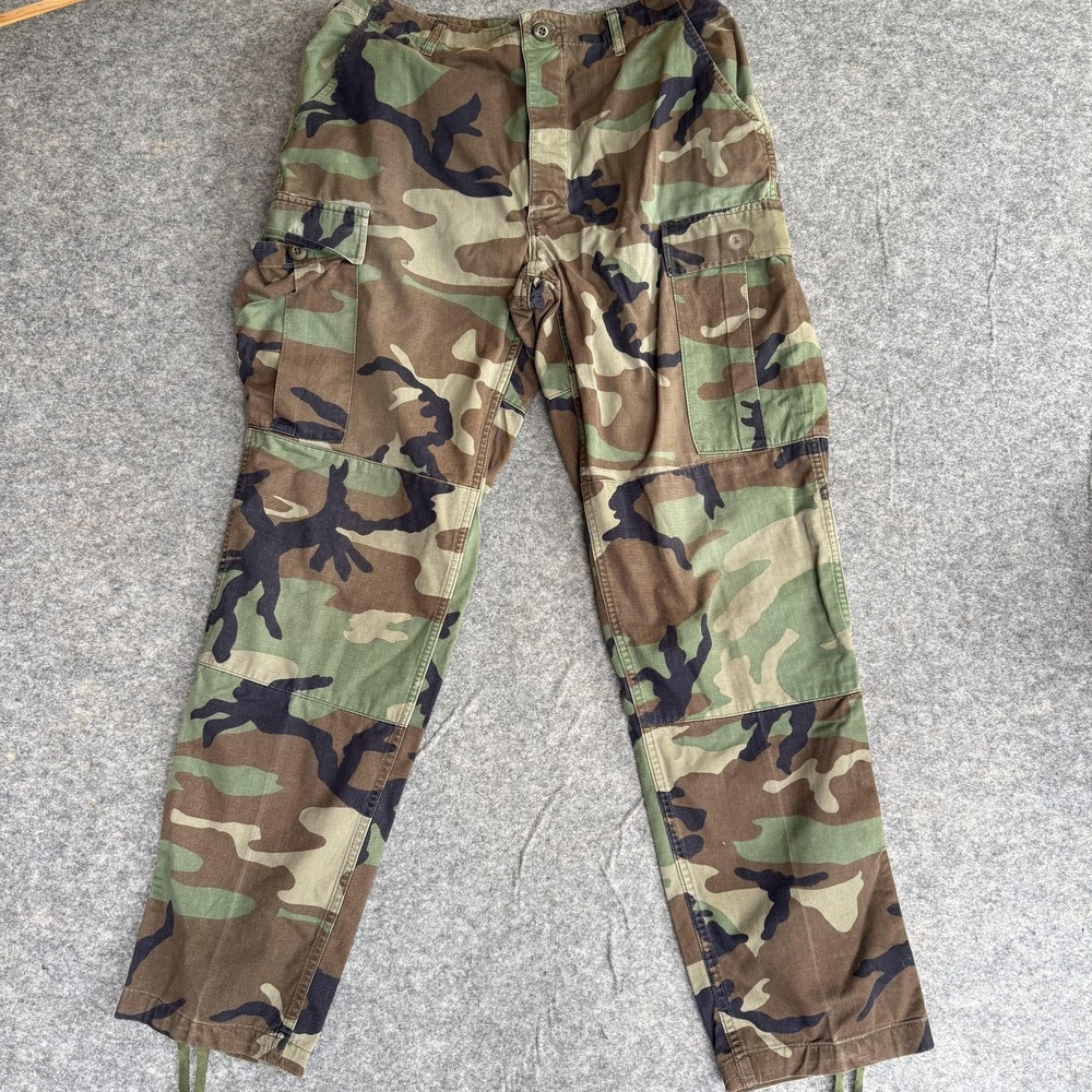 Camo Cargo Pants Mens 33x32 Green Army Canvas Adjustable Waist Relaxed Fit